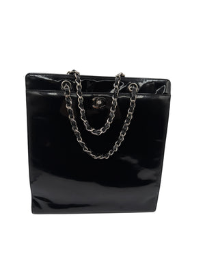 Chanel CC Turnlock Patent Tote with Silver Chain/Hardware