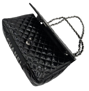 Chanel Black Quilted Patent Leather "Secret Label" Medium Flap Bag