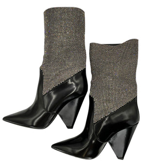 Saint Laurent Jazz Calf Swarovski Crystal Embellished Niki 105 Ankle Boots 39.5 Black