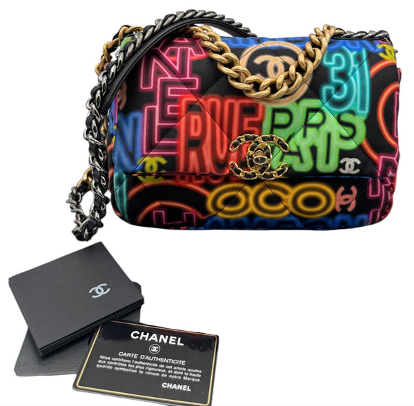 Chanel 19 Flap Bag Quilted Graffiti Print Fabric - Medium