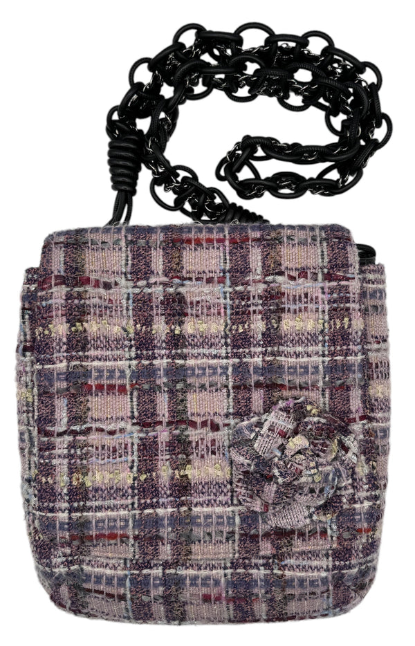 Chanel Lavender Tweed Camellia Large Flap Messenger Bag