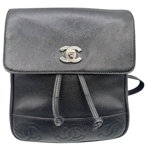 Chanel 1996-1997 Black Caviar Triple CC Backpack - Silver Hardware *RARE*