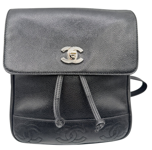 Chanel 1996-1997 Black Caviar Triple CC Backpack - Silver Hardware *RARE*