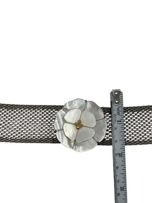 CHANEL Camellia with mesh silver choker collar.