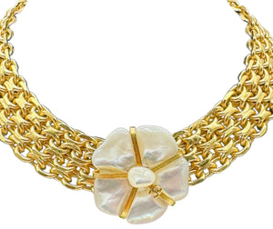 Chanel Mother Of Pearl Camellia Gold Choker/Necklace