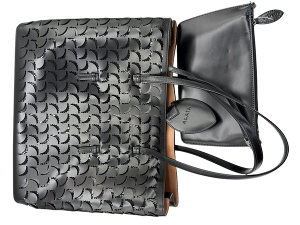 Alaïa Large Mina Tote In Black Leather with Pouch