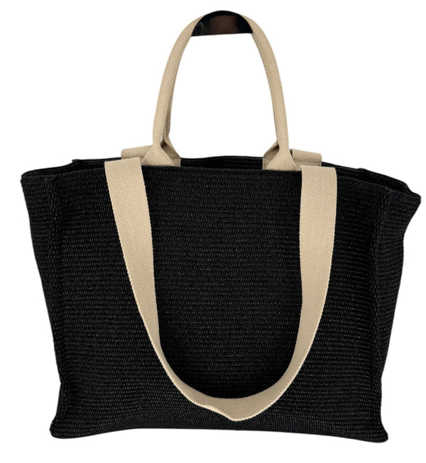 Marni Large Tote in Black raffia-effect fabric