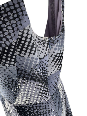 Armani Collezioni Grey & Black Abstract Dot Pleated Dress – Size 12 / IT 48