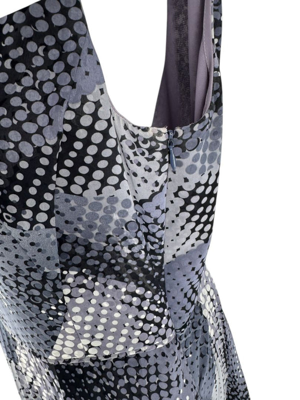 Armani Collezioni Grey & Black Abstract Dot Pleated Dress – Size 12 / IT 48