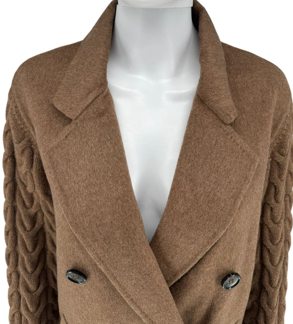 MaxMara Knit-Sleeve Wool-Cashmere Blazer Coat - Size M