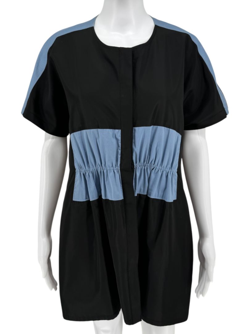 Pamella Roland Black & Blue Colorblock Gathered Waist Dress