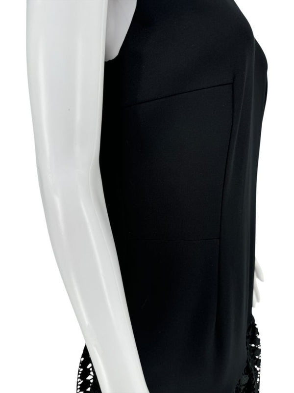 Akris Punto Sleeveless Black Dropwaist Dress with Eyelet Hem - Size 10