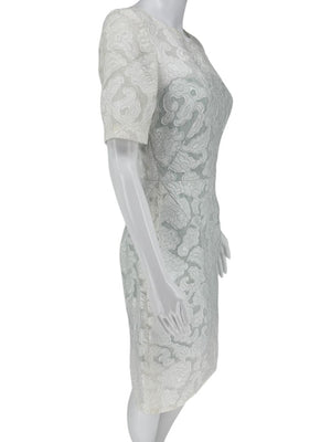 Pamella Roland Ivory Floral Lace Sheath Dress - Size 2