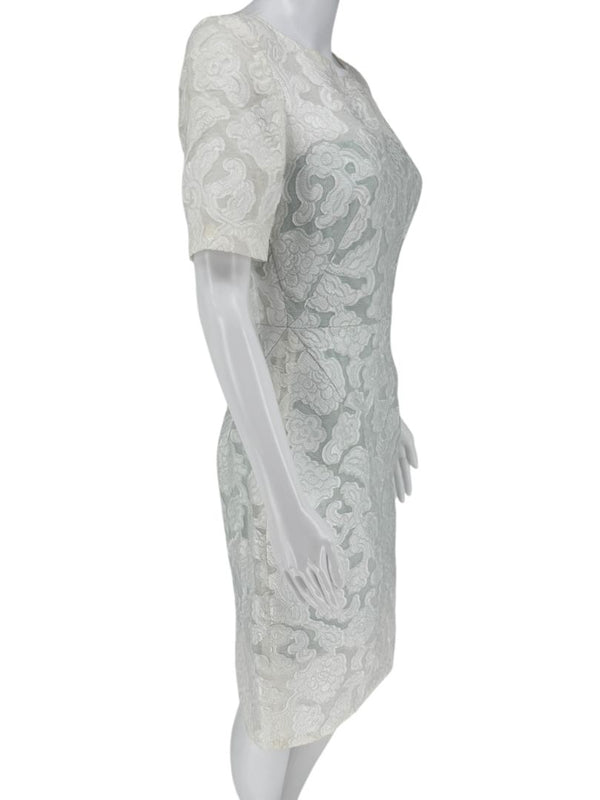 Pamella Roland Ivory Floral Lace Sheath Dress - Size 2