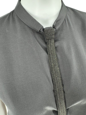 Brunello Cucinelli Sleeveless Silk Blouse with Chain Detail - XL