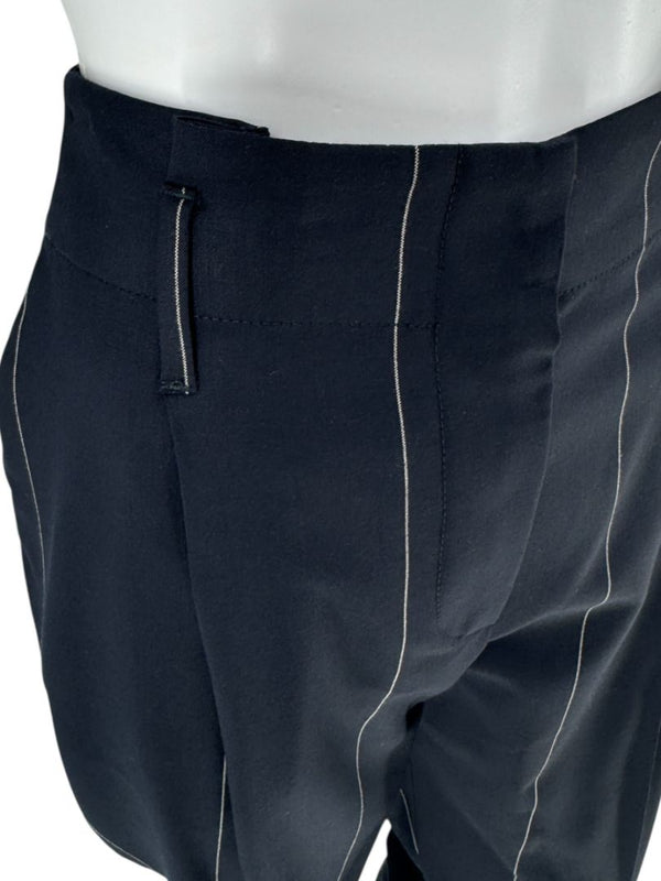 Brunello Cucinelli Navy Pinstripe Wool Pants with Belt - Size 8