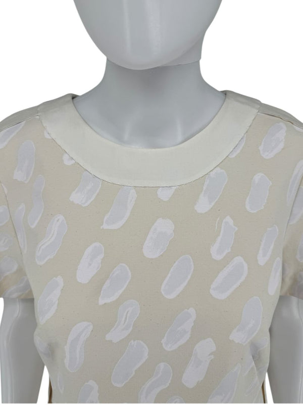 Marni Textured Cream Print Shift Dress with Silk Trim - Size 4