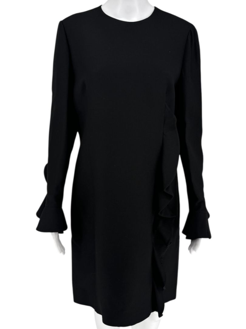 Valentino Black Crepe Ruffle Cuff Dress - Size 10