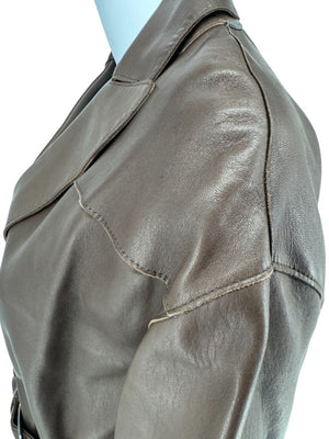 Brunello Cucinelli Chocolate Leather Belted Coat - Size 4