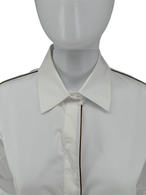 MaxMara White Cotton Piped Button-Down Shirt – Size US 10 / IT 44