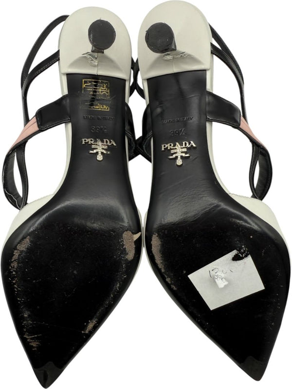 Prada White, Black & Blush Patent Leather Kitten Heels – Size 39.5