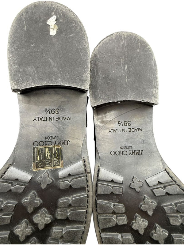 Jimmy Choo Black Suede Buckle Boots with Crystal Heels – Size 39.5