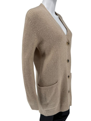 MaxMara Beige Ribbed Button-Front Cashmere Cardigan – Size M