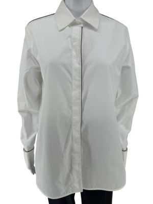 MaxMara White Cotton Piped Button-Down Shirt – Size US 10 / IT 44