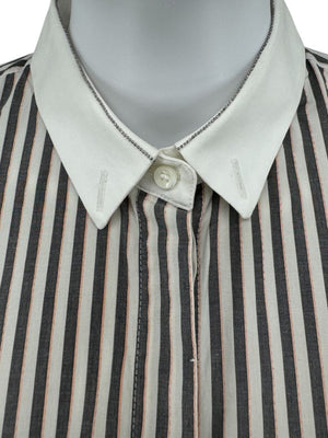 Brunello Cucinelli Striped Shirt with Monili Detail - Size L
