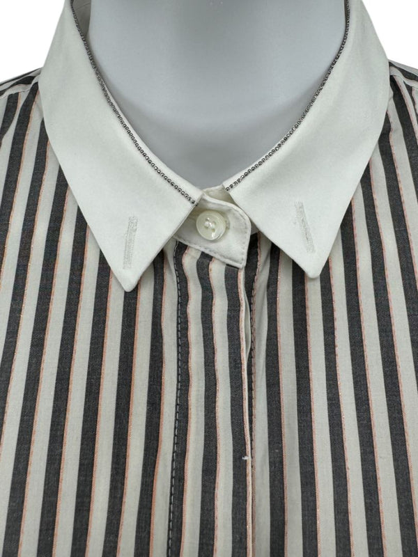 Brunello Cucinelli Striped Shirt with Monili Detail - Size L