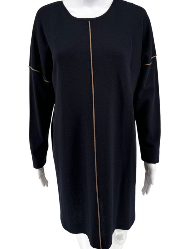MaxMara Navy Wool Knit Dress with Contrast Piping – Size L