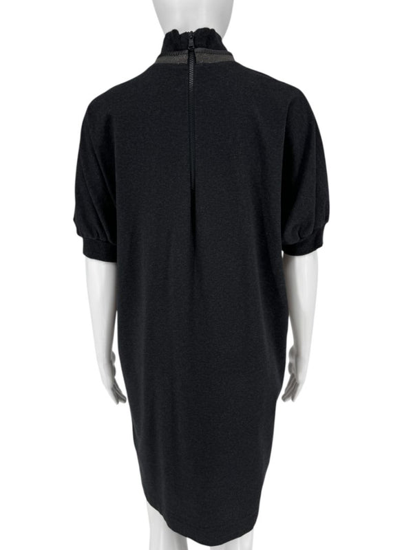 Brunello Cucinelli Charcoal Puff-Sleeve Tunic with Monili Trim – Size Large