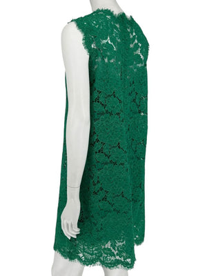 Dolce & Gabbana Green Floral Lace Sleeveless Shift Dress - Size IT 46