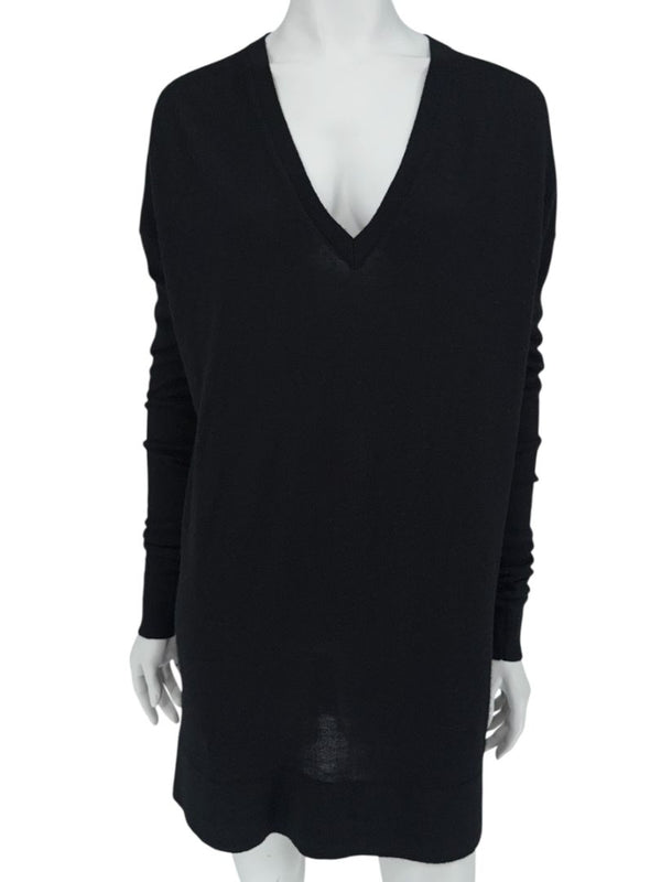 The Row Black Cashmere & Silk V-Neck Tunic Sweater - Size S