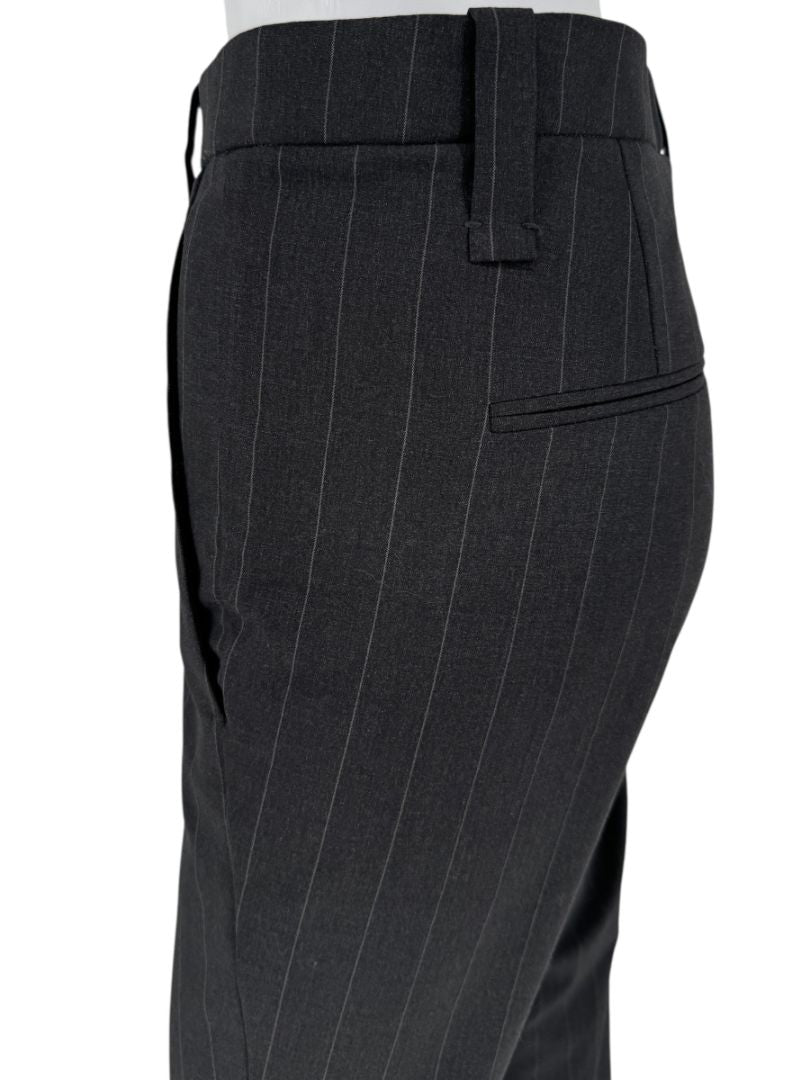 Brunello Cucinelli Charcoal Pinstripe Wool Pants with MONILI Trim – Size IT 46 / US 10