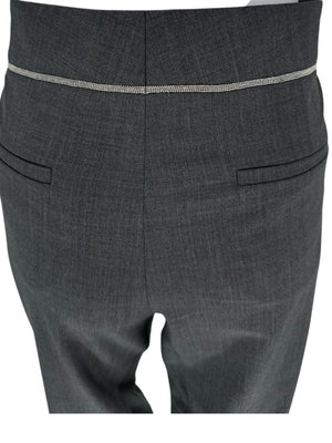 Brunello Cucinelli Charcoal Wool Trousers with MONILI Trim – Size IT 46 / US 10