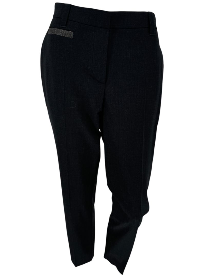 Brunello Cucinelli Charcoal Wool Tapered Trousers with MONILI Trim – Size IT 46 / US 10