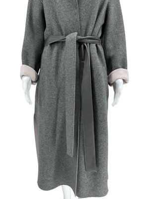 Agona Gray Double-Faced Cashmere Wrap Coat with Leather Belt – Size IT 42 (US 6)