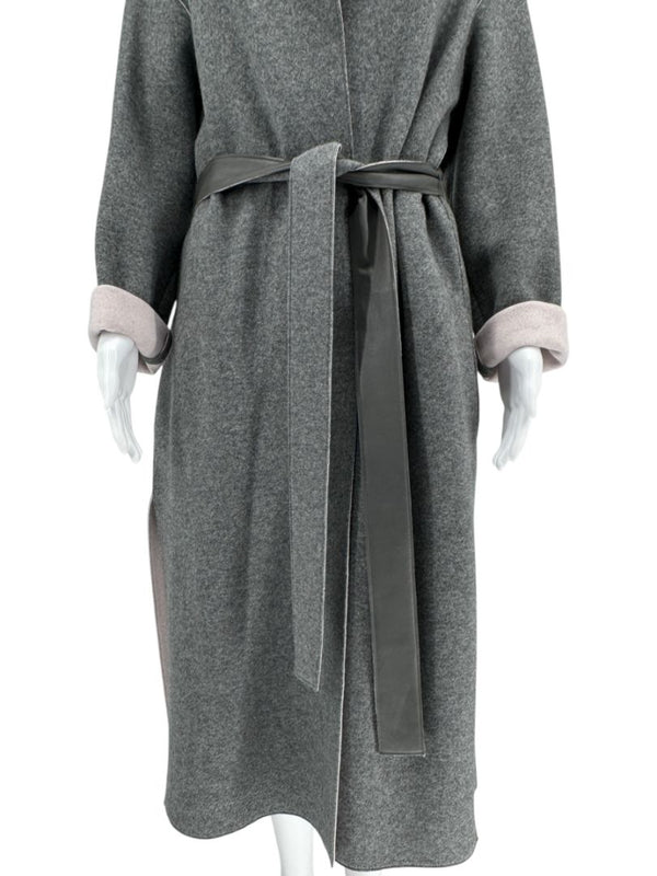Agona Gray Double-Faced Cashmere Wrap Coat with Leather Belt – Size IT 42 (US 6)