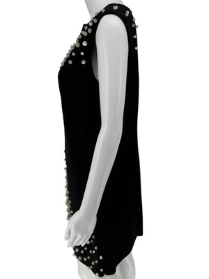 Pamella Roland Black Sleeveless Shift Dress with Pearl Embellishments – Large