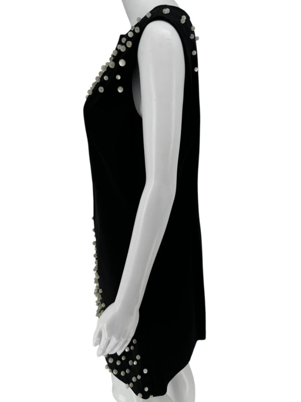 Pamella Roland Black Sleeveless Shift Dress with Pearl Embellishments – Large