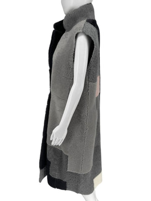 Akris Colorblock Shearling Patchwork Vest – Size 10