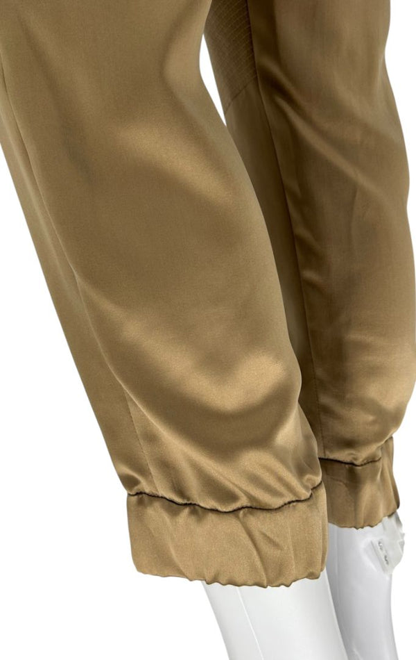Brunello Cucinelli Tan Silk Moto Jogger Pants – Size IT 44 / US 8- NEW