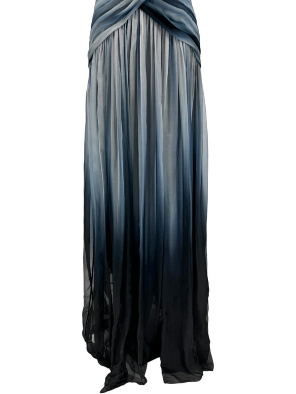 Pamella Roland Sapphire Multi Silk Draped One-Shoulder Gown – Size 6
