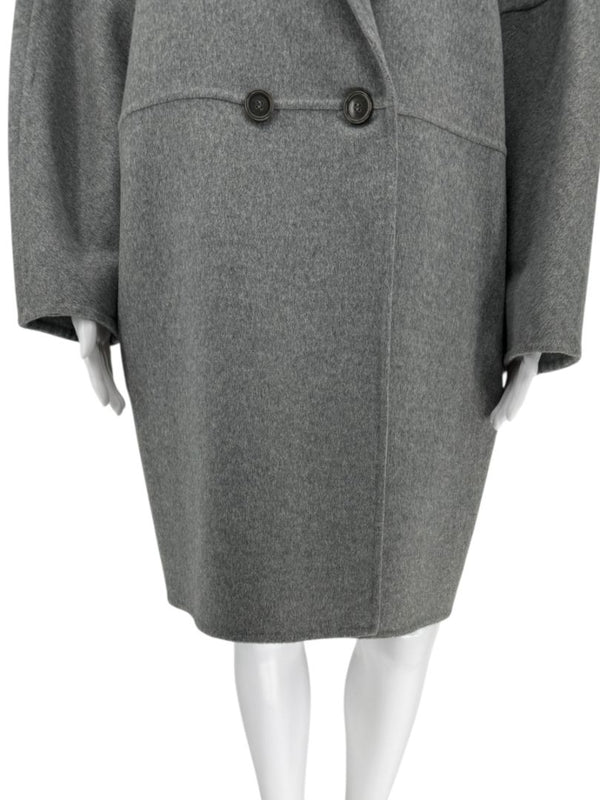 Akris Light Grey Double-Breasted Cashmere Coat - Size US 6