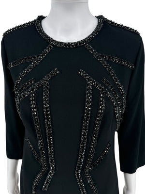 Pamella Roland Black Crepe Embellished Shift Dress – Large