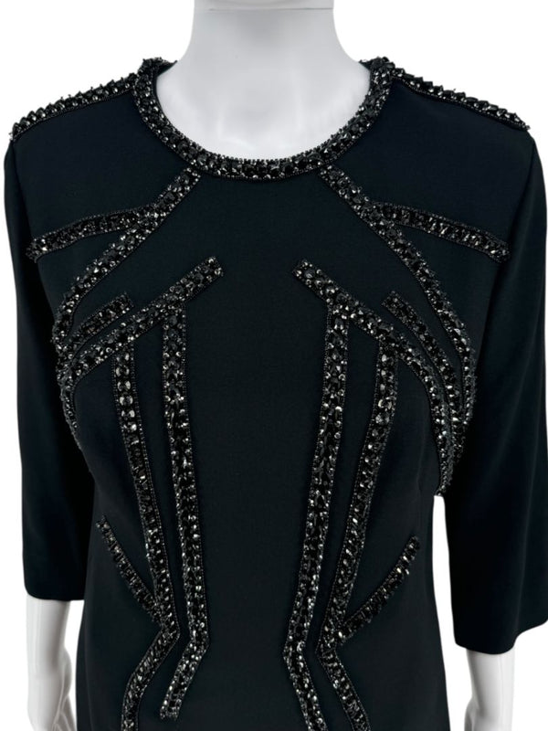 Pamella Roland Black Crepe Embellished Shift Dress – Large
