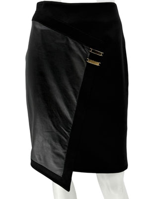 Pamella Roland Black Skirt with Leather Panel & Gold Zipper - Large