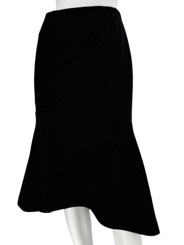 Pamella Roland Black Textured Flounce-Hem Skirt – Large