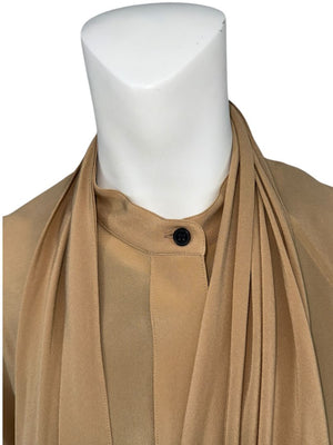 Victoria Beckham Camel Silk Tie-Neck Blouse – Size US 6- NWT